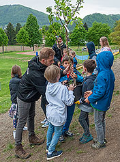 Bäume pflanzen im Schulhof. VS Graz-St.Veit und Waldschule Graz!